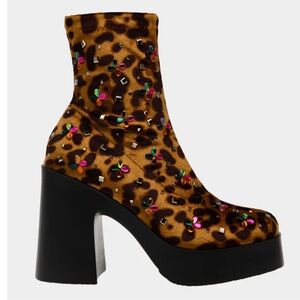 Betsy Johnson Harriet Leopard and Rhinestone Platform Bootie. Size 10
